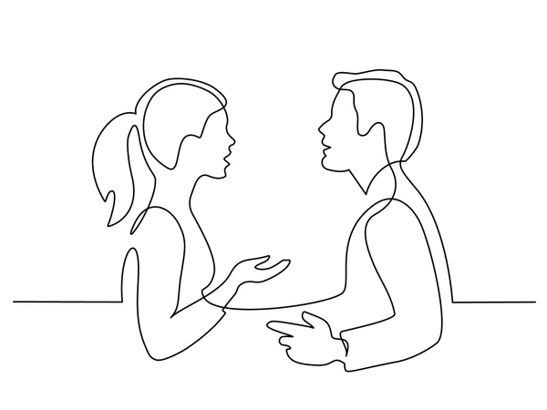 line art của cặp đôi đang trò chuyện với nhau